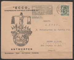 L Entête "Europeesche Contrôle Compagnie" Affr. N°425 Càd ANTWERPEN/4 VIII 1938 Pour PORTO ALEGRE (Brésil) - 1935-1949 Petit Sceau De L'Etat