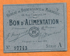 1914-1922 // MARSEILLE (Bouches-du-Rhône 13) // BUREAU DE BIENFAISANCE // Bon De Vingt Centimes - Bonds & Basic Needs