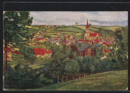 Künstler-AK Eupen, Teilansicht Mit Kirche  - Eupen