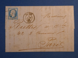 DP15 FRANCE LETTRE RR 1858 PETIT BUREAU ELBEUF A PARIS   +N°14 BLEU LAITEUX   ++ AFF.INTERESSANT+++ - 1849-1876: Période Classique