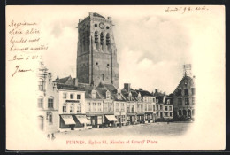 AK Furnes, Église St. Nicolas Et Grand` Place  - Autres & Non Classés