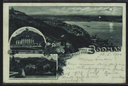 Mondschein-Lithographie Bodman, Gasthof Zur Linde, Schloss, Gesamtansicht Mit Wasserblick Von Einem Aussichtspunkt Aus  - Sonstige & Ohne Zuordnung