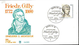 Berlin Poste Obl Yv:387 Mi:422 Friedrich Gilly Architecte (TB Cachet à Date) Fdc Berlin 4-2-72 - 1971-1980