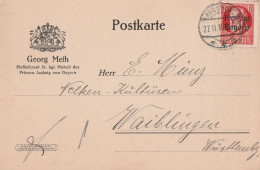 Bayern Firmenkarte Mit Tagesstempel Augsburg 1919 Georg Meth Hoflieferant - Covers & Documents