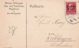 Bayern Firmenkarte Mit Tagesstempel Augsburg 1919 Anna Ohlinger Obst Und Südfrüchte - Cartas & Documentos