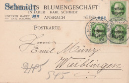 Bayern Firmenkarte Mit Tagesstempel Ansbach 1919 Schmidt Blumengeschäft - Briefe U. Dokumente