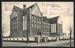 AK Steinau A. O., Neue Stadtschule, Davor Mädchen  - Schlesien