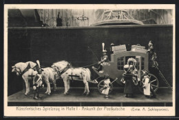 AK München, Bayer. Gewerbeschau 1912, Künstler. Spielzeug In Halle I, Ankunft Der Postkutsche  - Post & Briefboten