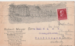 Bayern Firmenkarte Mit Tagesstempel Bamberg 1919 Robert Mayer Gartenbau Kunstgärtnerei Nach Waiblingen - Storia Postale