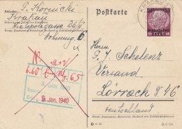 GG: Postkarte Krakau Nach Lörrach Zum Tarif Vor Dem 31.03.40 - Besetzungen 1938-45