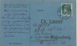 Bayern Firmenkarte Mit Tagesstempel Bayreuth 1914 Nach Regensburg - Covers & Documents