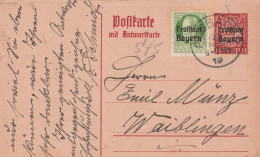 Bayern Ganzsache Mit Tagesstempel Ansbach 1919 Nach Waiblingen Als Frageteil - Ganzsachen