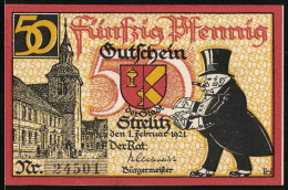 Notgeld Strelitz 1921, 50 Pfennig, Bürgermeister Und Wappen, Kirche  - [11] Lokale Uitgaven