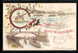 Lithographie Kriegsschiffe Im Nord-Ost-See-Kanal  - Guerra