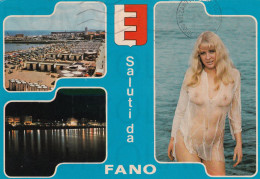 CARTOLINA  C18 FANO,PESARO,MARCHE-SALUTI-SPIAGGIA,MARE,VACANZA,LUNGOMARE,BARCHE A VELA,BELLA ITALIA,VIAGGIATA 1983 - Rimini