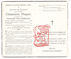 DP Clementine Plaquet ° Stekene 1882 † Koewacht 1953 X Francies Van Overloop - Images Religieuses