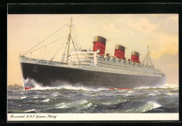 Künstler-AK Passagierschiff R.M.S. Queen May, Das Dampfschiff Mit Drei Schornsteinen Auf Dem Meer  - Steamers