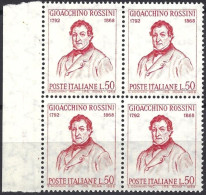 1968 Italia 1096 Rossini Quartina Mnh**BF - 1961-70: Neufs