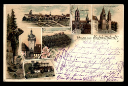 67 - SELESTAT - SCHLETTSTADT - CARTE LITHOGRAPHIQUE GRUSS VOYAGEE EN 1899 - Selestat