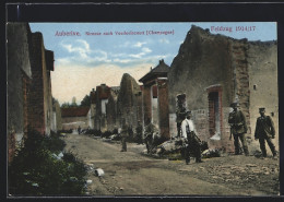 CPA Auberive, Strasse Nach Voudesincourt Avec Zerschossenen Des Maisons U. Dt. Des Soldats  - Autres & Non Classés