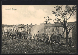 CPA Audun-le-Roman, Des Soldats Vor Einer Wohnhauspartie In Ruinesn  - Sonstige & Ohne Zuordnung