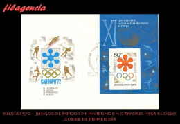 RUSIA SPD-FDC. 1972-04 JUEGOS OLÍMPÍCOS DE INVIERNO EN SAPPORO. HOJA BLOQUE - FDC