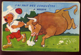 74 - MEGEVE - CARTE ILLUSTREE  A SYSTEME DEPLIANT - VACHE - VOIR ETAT - Megève