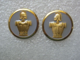 2 INSIGNES DE COL ARMEE FRANCAISE REGIMENTS DES TRANSMISSIONS ( FOND GRIS) VARIANTE COINDEROUX  ETAT EXCELLENT - Heer