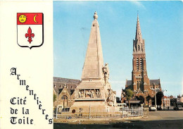 59 - Armentières - Monument Aux Morts Et Eglise St Vaast - Blasons - CPM - Voir Scans Recto-Verso - Armentieres