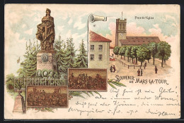 Lithographie Mars-la-Tour, Place De L`Eglise, Monument  - Sonstige & Ohne Zuordnung