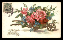 FANTAISIE - BROUETTE DE FLEURS - ROSES ET MYOSOTIS - Blumen