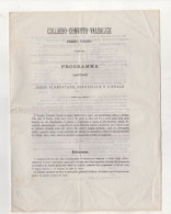 Torino 1874 COLLEGIO CONVITTO VALSALICE Programma - Documents Historiques