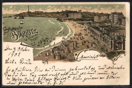 Lithographie Biarritz, La Grande Plage  - Biarritz