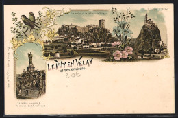 Lithographie Le Puy En Velay, Le Rocher Corneille, Château De Polignac, Vogelpaar  - Le Puy En Velay