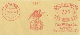 325  Aigle: Ema D'Allemagne, 1936 - Eagle, Fruit Wine: Meter Stamp From Burgstädt, Germany. Bird Of Prey Rapace - Aigles & Rapaces Diurnes