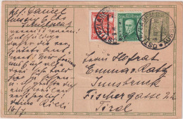 * CZECHOSLOVAKIA > 1922 POSTAL HISTORY > Stationary Card To Tirol, Austria - Covers & Documents