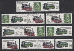 2792-2795 Eisenbahn - Schmalspurbahnen 1983, 12 Zusammendrucke + 4 Ezm, Set ** - Zusammendrucke