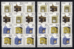 2924-2927 Historische Briefkästen 1989, 16 Zusammendrucke + 4 Ezm., Set ** - Se-Tenant