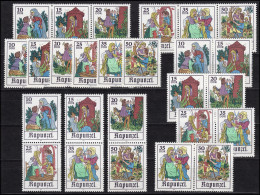 2382-2387 Märchen Rapunzel, 9 Zusammendrucke + 6 Einzelmarken, Set Postfrisch ** - Zusammendrucke
