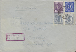 MiF Kontrollrat I+II Auf R-Brief Not-R-Stempel DACHAU 18.7.47 Nach Moosburg - Briefe U. Dokumente