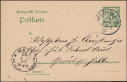 Bayern Postkarte P 60 Von PFEFFENHAUSEN 24.3.1903 Nach HALL (SCHWÄBISCH) 25.3.03 - Interi Postali