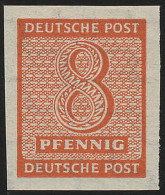 SBZ 118Y Ziffer 8 Pf, Wz.1Y, Rotorange, Geschnitten, ** - Ungebraucht