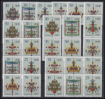 3289-3294 Weihnachten Kerzenleuchter, 9 ZD + 6 Ezm, Set Postfrisch ** - Zusammendrucke