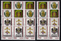 3306-3309 Historische Posthausschilder 1990, 16 Zusammendrucke + 4 Ezm, Set ** - Se-Tenant