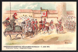 CPA Illustrateur Mülhausen, Eingemeindungsfeier Mülhausen-Dornach Am 7. Juni 1914, Allegorische Gruppe  - Autres & Non Classés