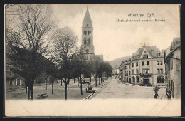 CPA Münster /O.-E., La Place Du Marché Et Protestantische L'Église  - Autres & Non Classés