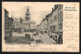 CPA Diedenhofen, La Place Du Marché Avec Marktbetrieb  - Altri & Non Classificati