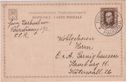 * CZECHOSLOVAKIA > 1927 POSTAL HISTORY > Stationary Card From Pouzdrany (Pausdram) To Hamburg, Germany - Brieven En Documenten