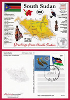 SOUTH SUDAN  Cancelled 2022 MAPS Of The World Postcard MOTW 50 SSP 2017 Overprint On Flag Stamp Südsudan Soudan Du Sud - Sudan Del Sud