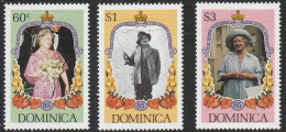 Dominica: 1985, Mi. Nr. 915-17, 85. Geburtstag Von Königinmutter Elisabeth..  **/MNH - Dominica (1978-...)